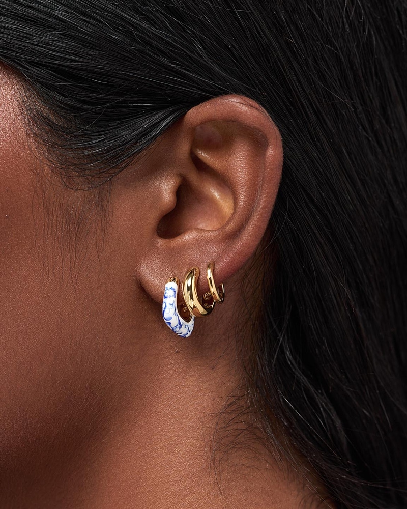 Dakota Mini Marble Blue Hoop Earrings