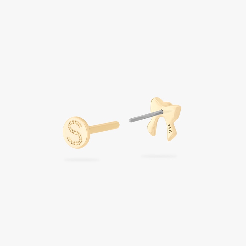 14K CZ Bow Flatback Stud, Single