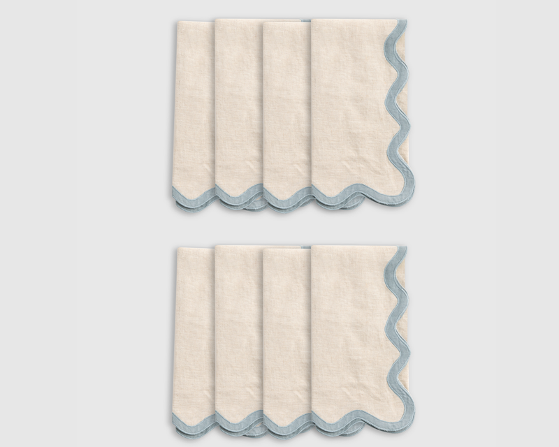 European Linen Scallop Edge Napkins, Set of 8