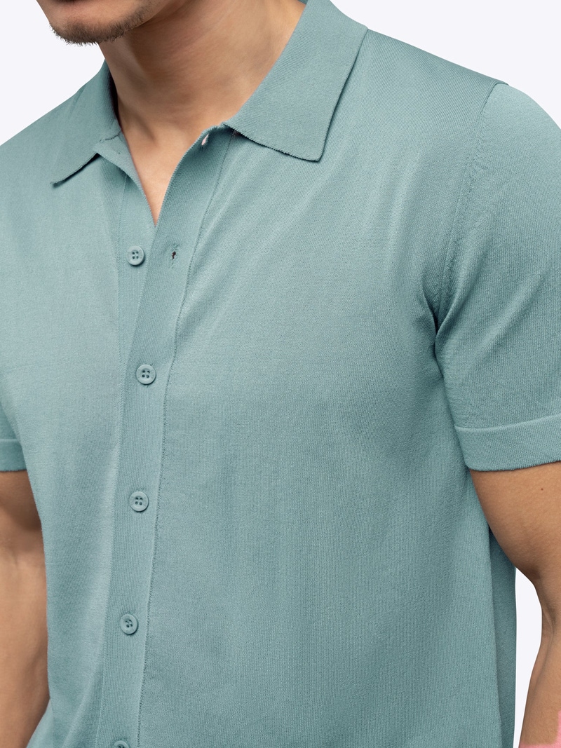 Men's Riviera Knit Button Up, Isle Blue