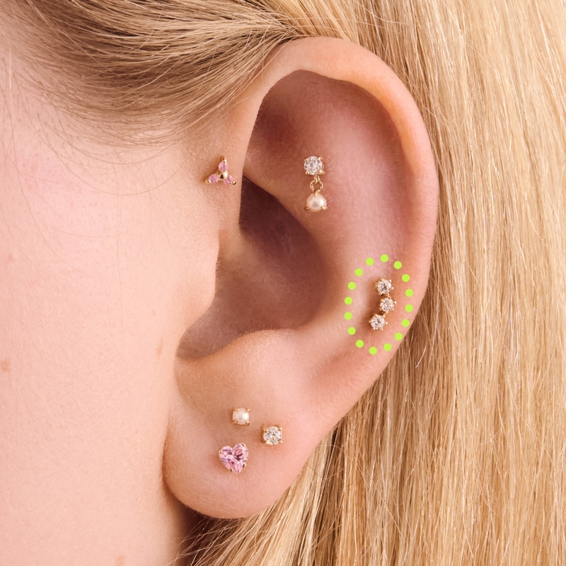 14K CZ Cluster Flatback Stud, Single