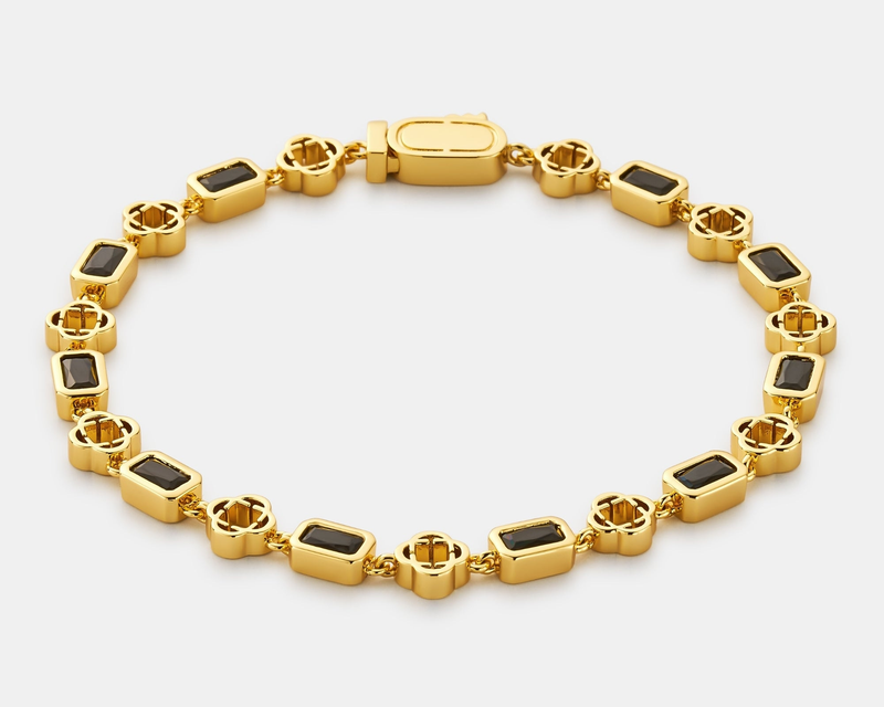 Gold Onyx Gemstone Clover Bracelet