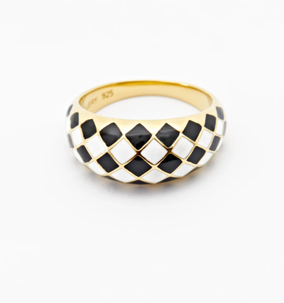 Black and White Checker Ring, Single