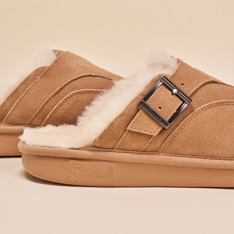 Amour Suede Shearling Slipper, Taupe