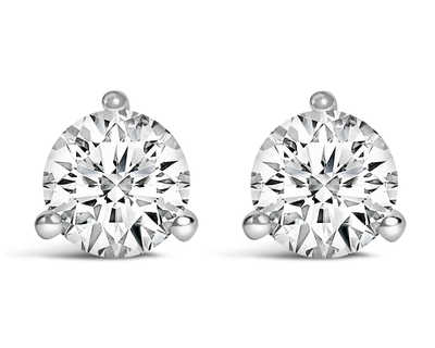 14K White Gold 3-Prong Martini Set Brilliant Round-Cut Solitaire Lab Grown Diamond Screwback Stud Earrings