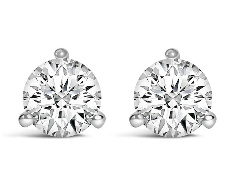 14K White Gold 3-Prong Martini Set Brilliant Round-Cut Solitaire Lab Grown Diamond Screwback Stud Earrings