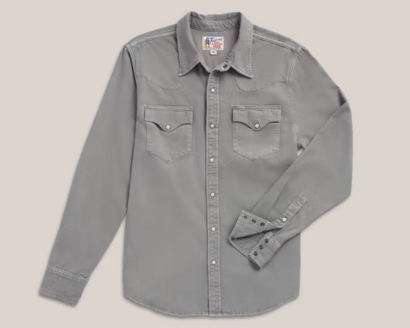 Men's Denim Long Sleeve Pearl Snap Shirt, Light Gray