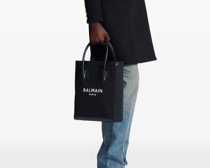 Leather Trimmed Canvas Tote Bag