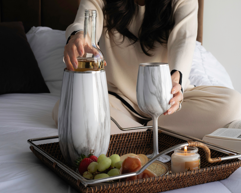 Stainless Steel Wine Chiller and Wine Glass Gift Set
