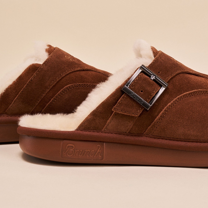 Amour Suede Shearling Slippers, Horse Brown