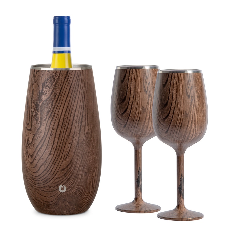 Stainless Steel Wine Chiller and Wine Glass Gift Set