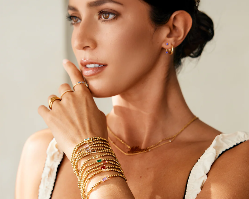 Gold Beaded Birthstone Bracelet