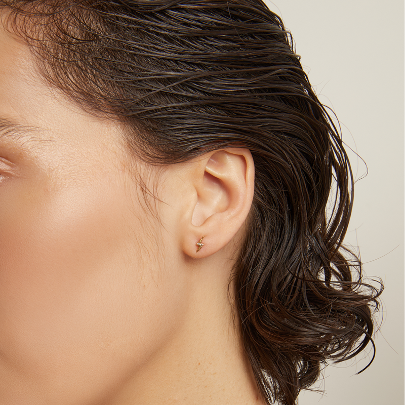 Lab Grown White Sapphire Bolt Stud Earrings