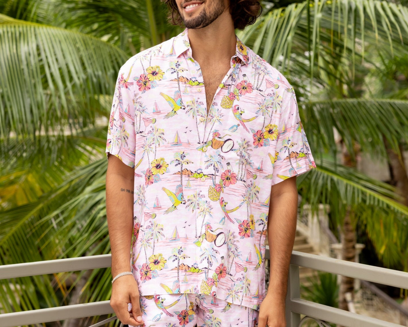 Wastin' Away Again Margaritaville Pink Short Sleeve Shirt