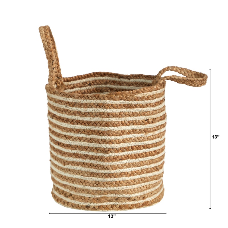 14" Boho Chic Handwoven Natural Cotton and Jute Basket