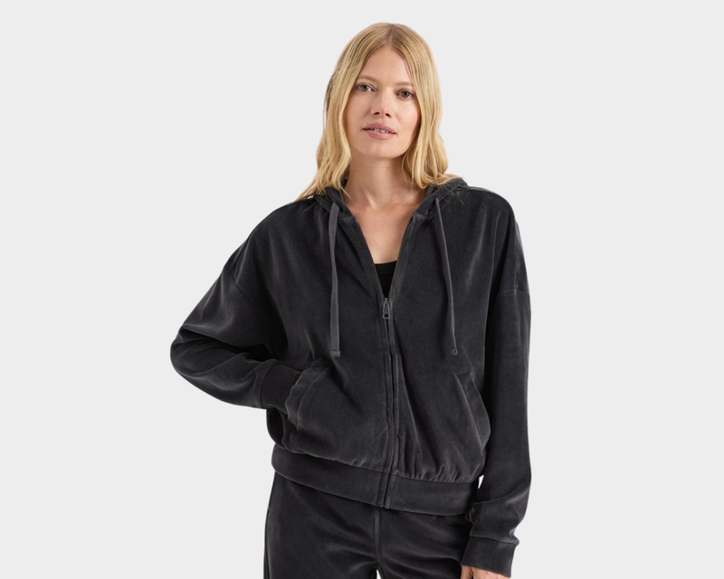 Women's Organic Pure Velour Modern Zip Hoodie, Storm