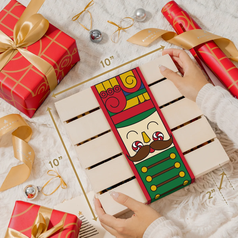 Nutcracker-Themed Wooden Crate with Gourmet Savory Snacks