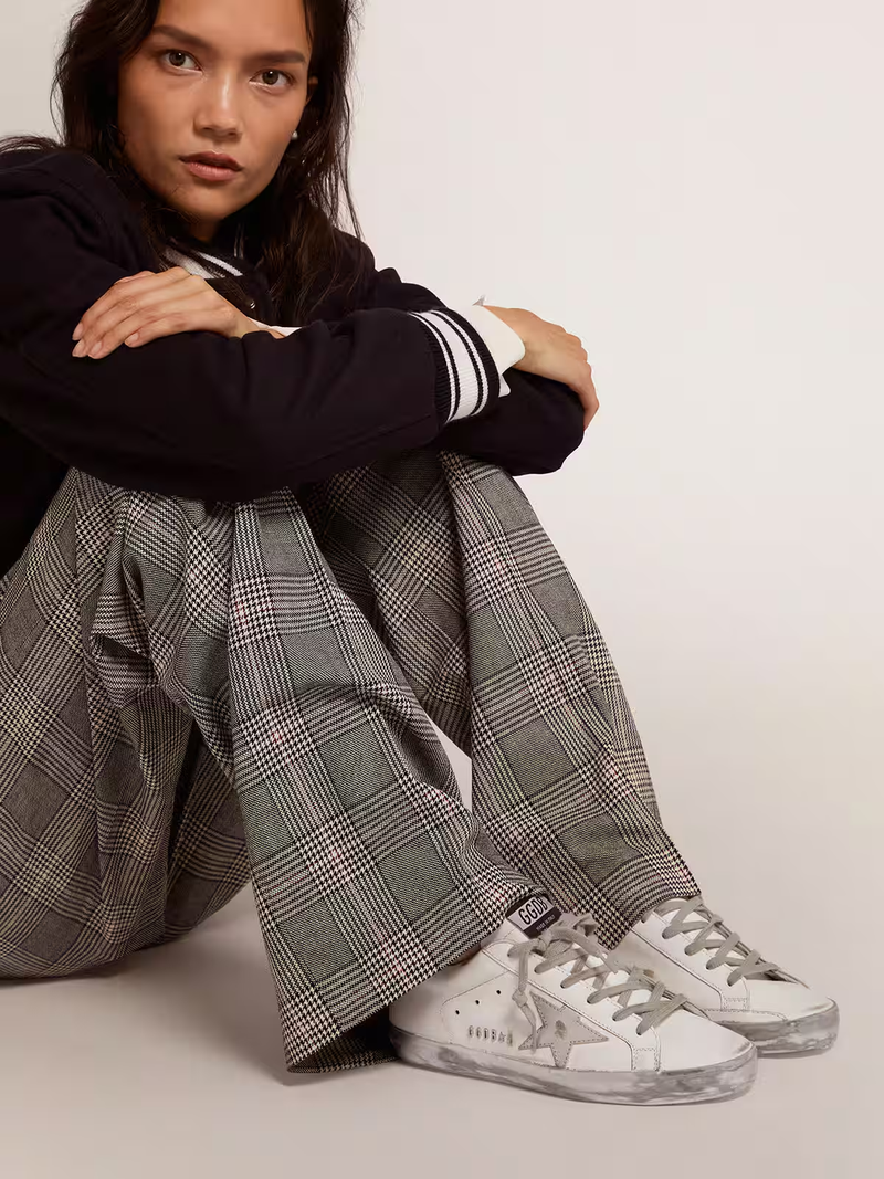 Women's Super-Star Sneakers with Silver Sparkle Foxing and Metal Stud Lettering