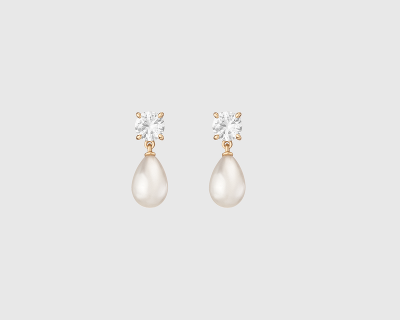 Lab Grown White Sapphire Pearl Drop Earrings