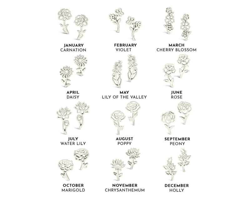 Sterling Silver Birth Flower Studs
