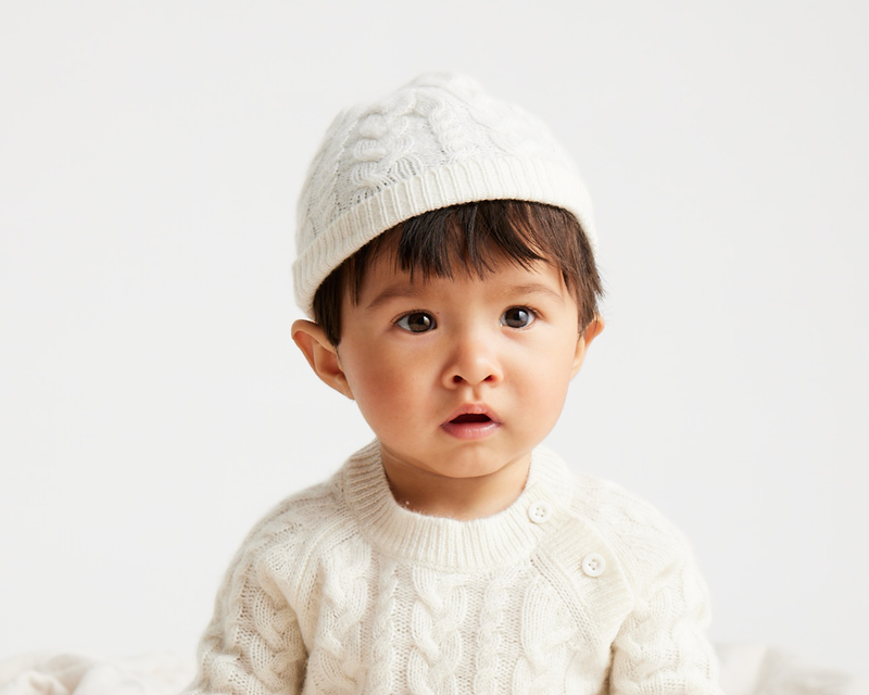 Washable Cashmere Cable One Piece & Hat Set
