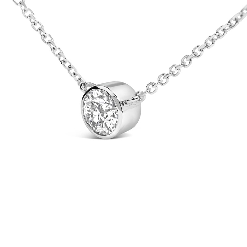 14K White Gold 1.00 Cttw Bezel Set Round Lab Grown Diamond Solitaire Pendant Necklace