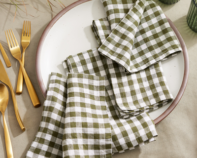European Linen Gingham Napkins, Set of 4