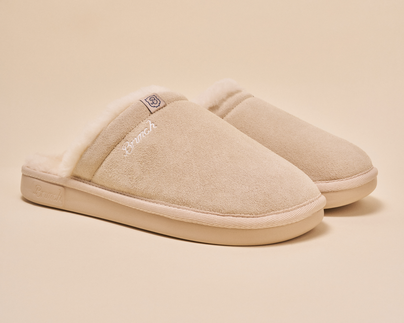 Essential Suede Shearling Slipper, Beige