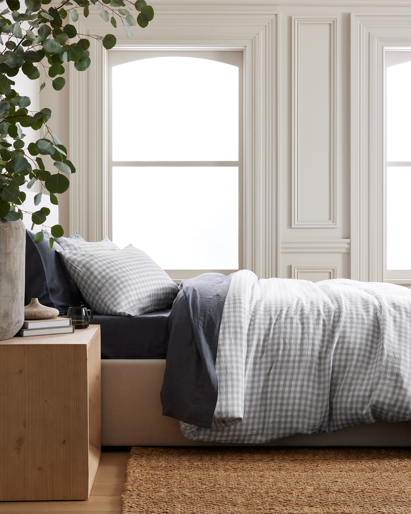 European Linen Gingham Duvet Cover Set, Queen