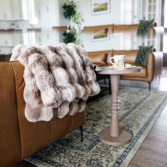 Branded Ruched Faux Fur Recycled Polyester Blanket