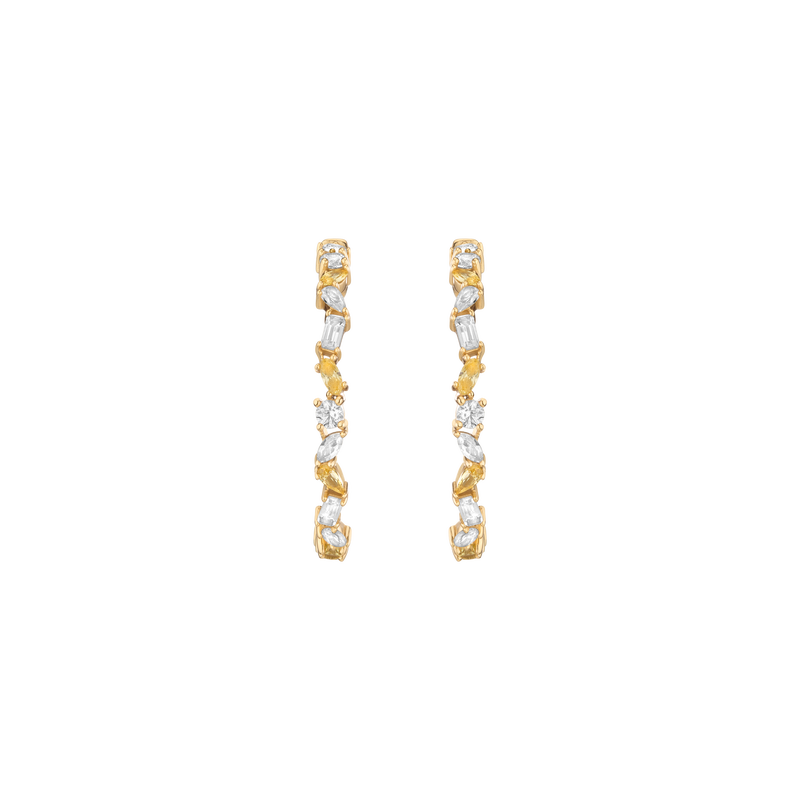 Lab Grown White Sapphire and Canary Mixed Shape Hoop Earrings