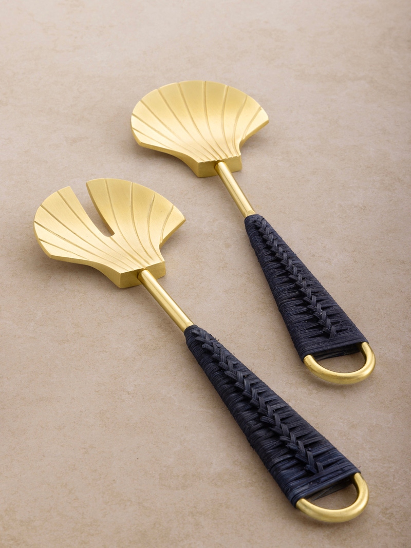 Vitali Shell Brass Salad Servers