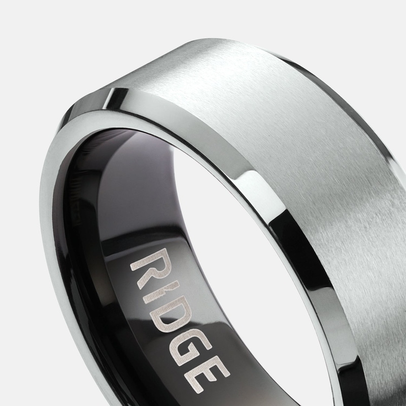 Ridge 8mm Beveled Ring Set, Platinum