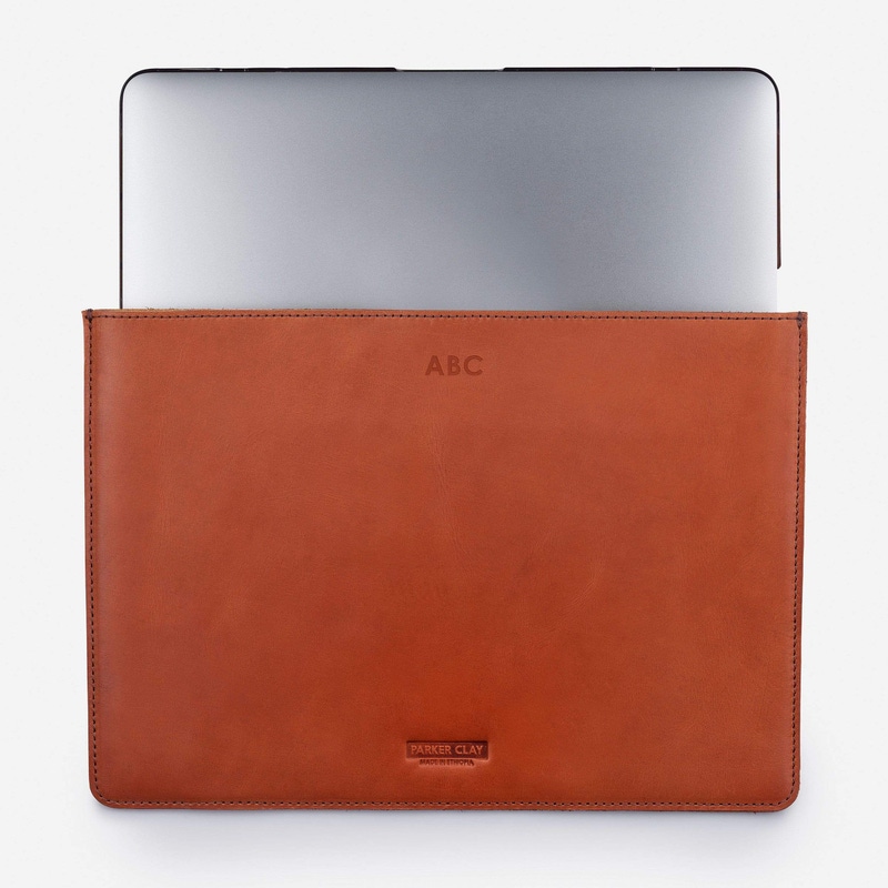 Parker Clay monogrammed leather laptop sleeve - personalized gift - $93