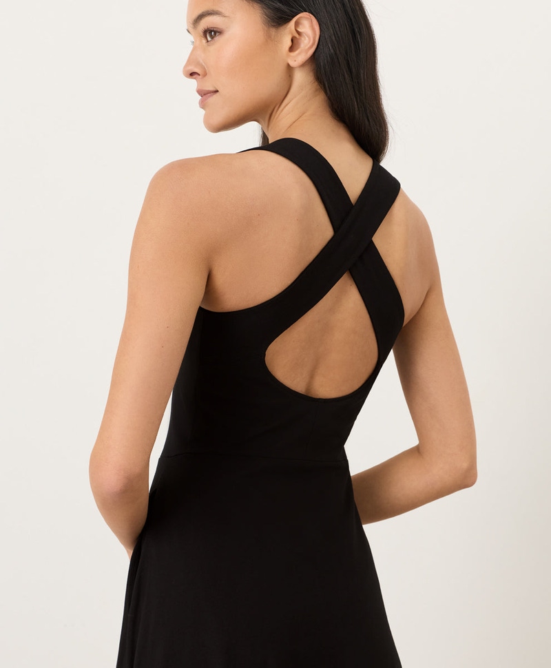 Women's Organic Fit & Flare Open Back Maxi Dress, Black