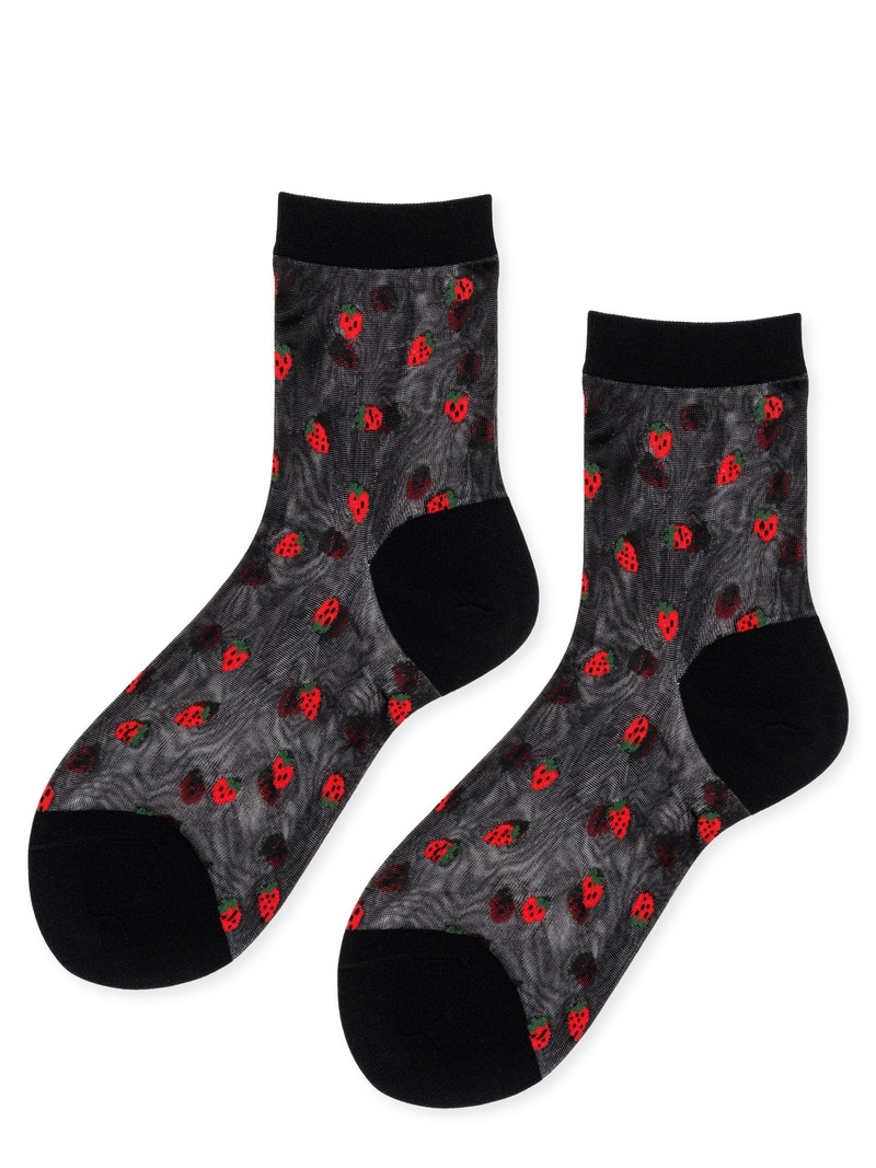 Women's Baby Strawberry Sheer Short Crew Sock