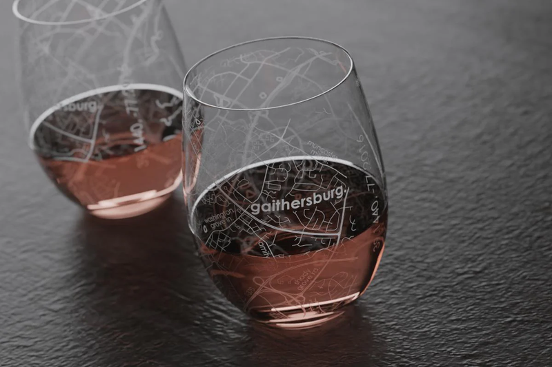 Home Town Map Stemless Wine Glass, Set of 2