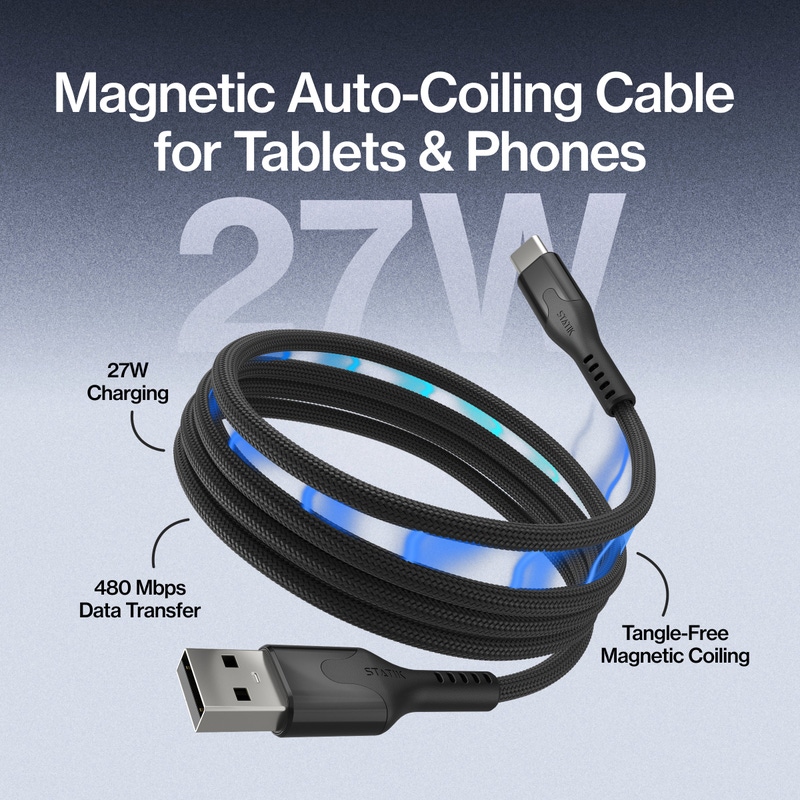 MagStack Auto-Coiling USB-A to USB-C 6' Cable
