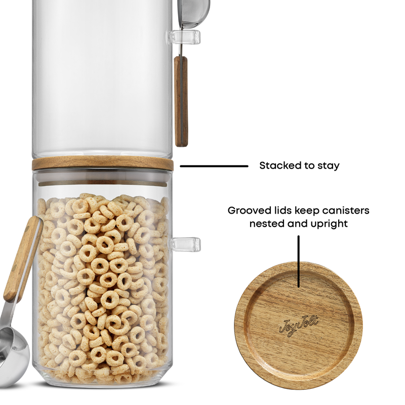 Stackable Glass Storage Canister Set with Wood Lids and Scoops