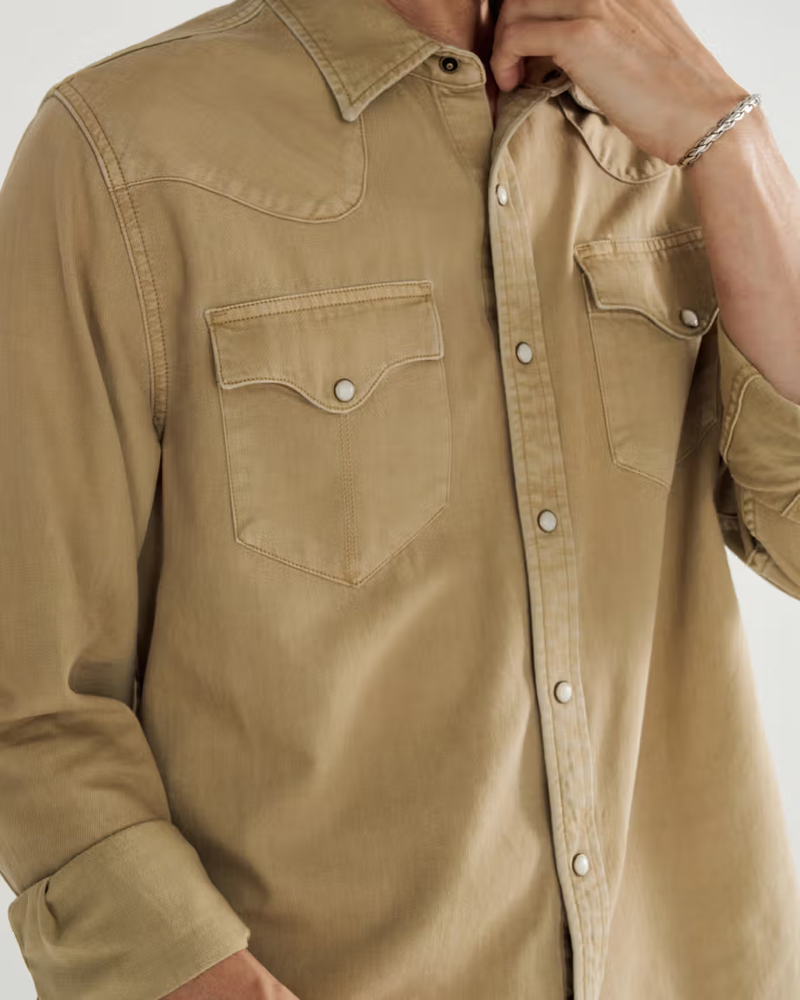 Men's Denim Long Sleeve Pearl Snap Shirt, Coriander