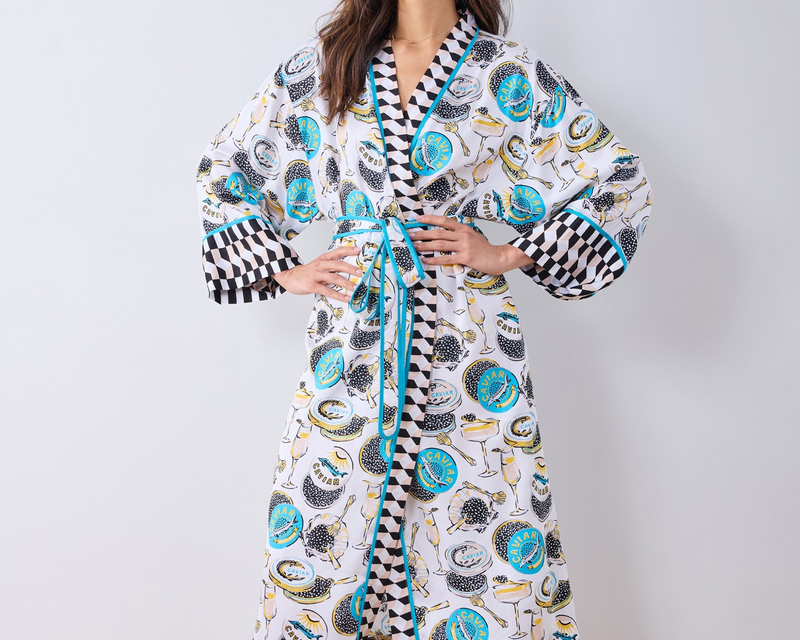 Eco Satin Robe in Champagne & Caviar, Pearl