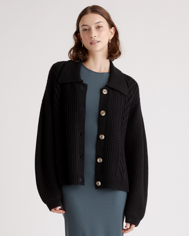 Australian Merino Wool Collared Cable Cardigan