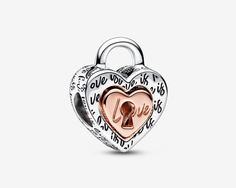 Two-Tone Padlock Splittable Heart Charm