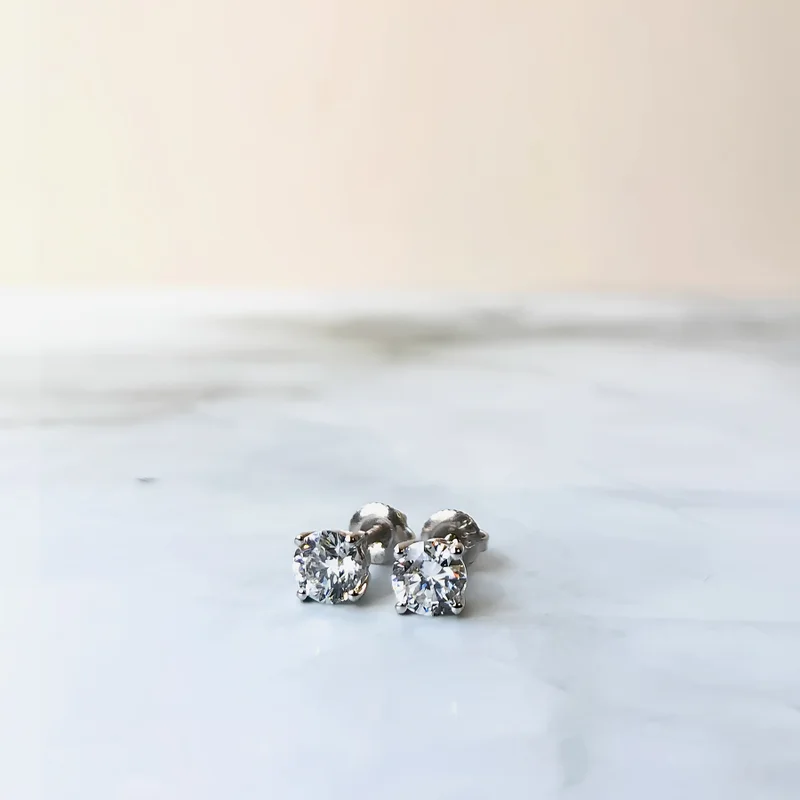 14K Gold Round Brilliant Cut Lab Grown Diamond 4-Prong Classic Solitaire Stud Earrings