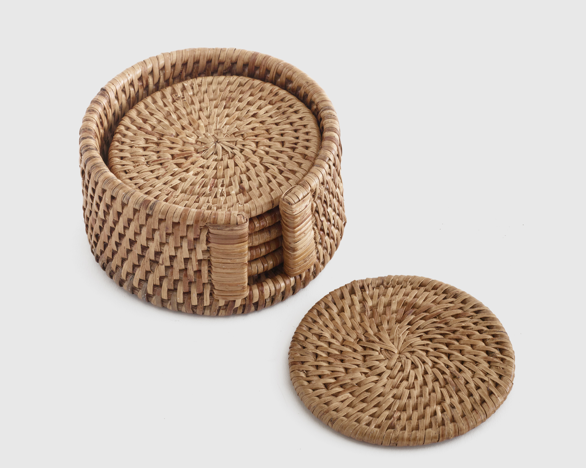 7 Piece Round Rattan Coaster Set
