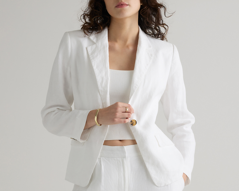 100% European Linen Structured Blazer | White / M