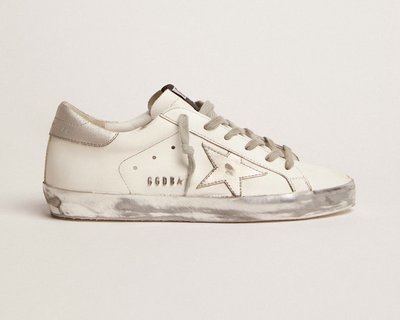 Women's Super-Star Sneakers with Silver Sparkle Foxing and Metal Stud Lettering