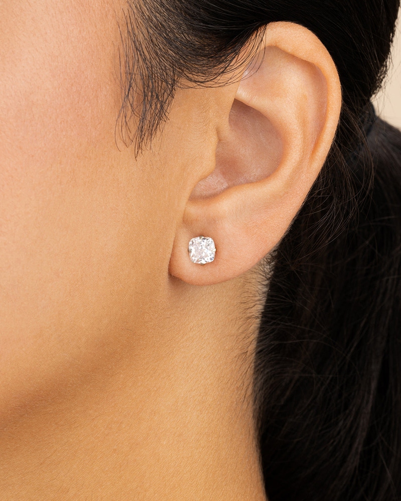 Sterling Silver Radiant Cut Prong Set Stud Earrings
