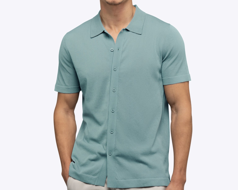 Men's Riviera Knit Button Up, Isle Blue