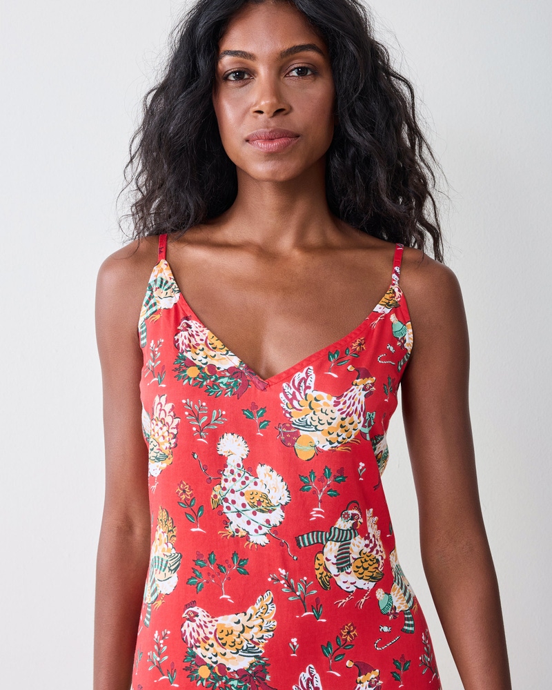 Eco Satin Chic to Sleep Nightie in Holiday Hens, Red Stocking